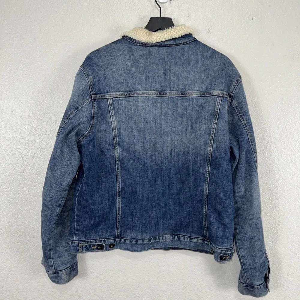 Goodfellow Men's Large Sherpa Denim Trucker Jacket Heavy Warm Casual Winter Blue